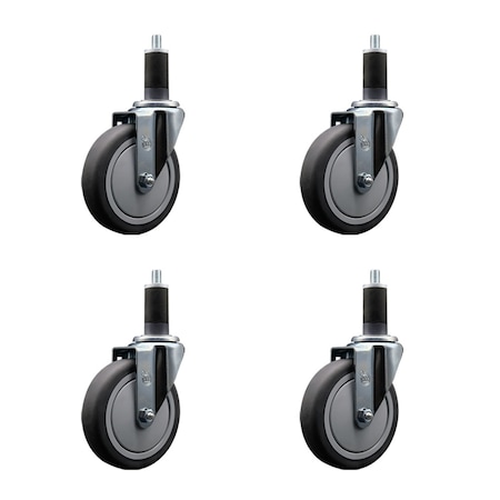 Service Caster 5'' SS Thermoplastic Rubber Wheel Swivel 1-1/4'' Expanding Stem Caster Set, 4PK SCC-SSEX20S514-TPRB-114-4
